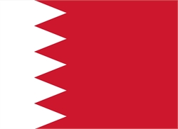 [ai] The flag of Bahrain, featuring a white serrated band on the left side and a red field on the right.